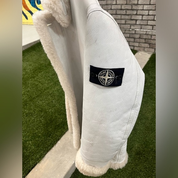 Stone Island Supreme Parka Hand Painted Shearling Jacket Mens Sz Medium - Picture 8 of 16